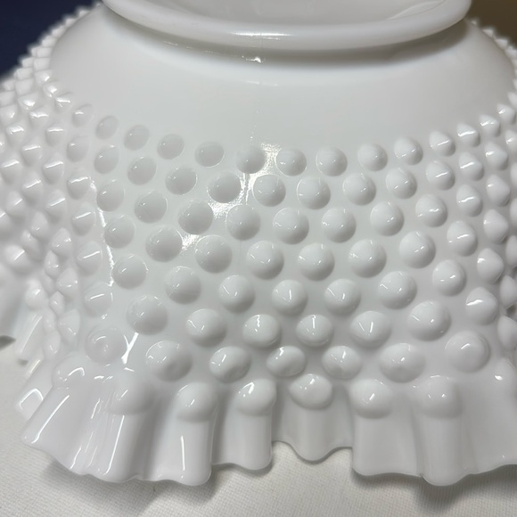 Sold
Fenton Hobnail White Milk Glass Ruffled Edge Bowl 11.5” by 4” - Picture 4 of 5